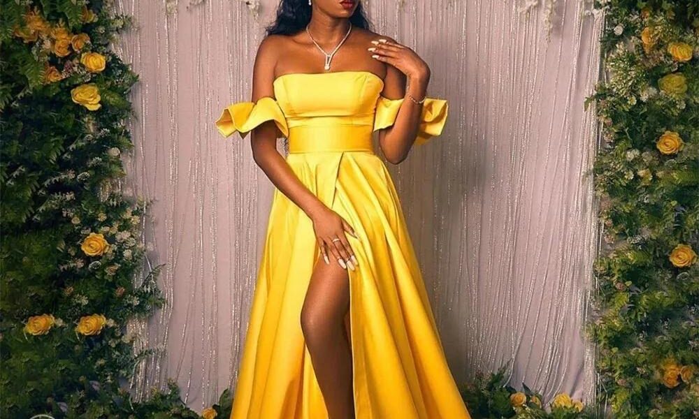 yellow satin dress