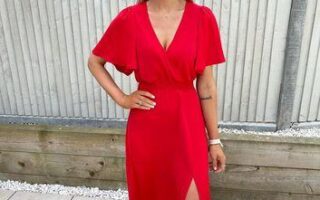 red wrap dress