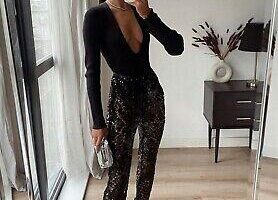 sequin mesh pants